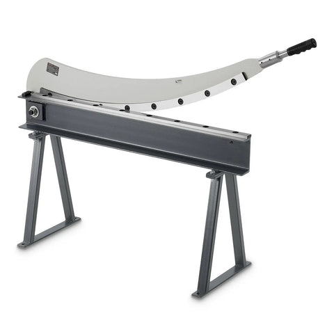 Side view of Beefy 39 Inch Bed Width Manual Guillotine Shear For Metal Sheets Benchtop Cutter With Stand, Q235 material.