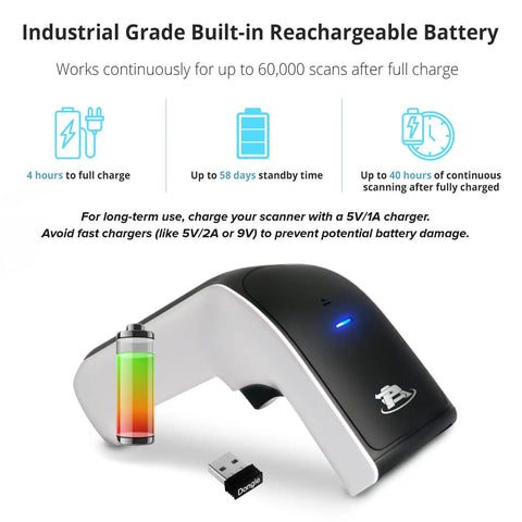 Wireless Portable 1D 2D Bluetooth Barcode Scanner 3 In 1 Cordless USB Handheld Scan Gun For Inventory QR Reader No Software Needed Vibration Alerts For Noisy Environments