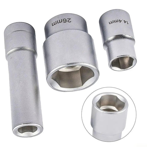 Heavy Duty Half Inch Drive Triangular Socket Set Multi-Toothed For Injection Pump Governor Screws Bearing Remover Diesel Fuel Tool Kit 3 Pcs Gearhead Grade Tough As Nails showing all three sizes including inset view