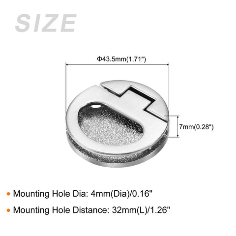 Flush Ring Pull Handles Set Of 3 43.5mm Zinc Alloy Dark Silver Flush Pull Slam Latch with mounting hole dimensions.