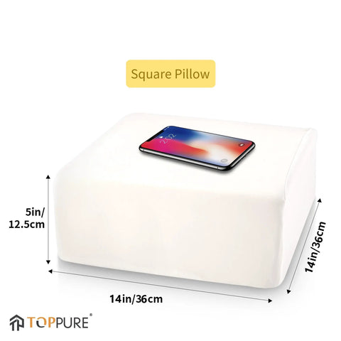 Big Boy Memory Foam Cube Pillow For Side Sleepers Hella Supportive Orthopedic Cervical Cushion Soft Yet Firm Bed Rest Eases Pressure Perfect Alignment Pure White on a flat surface with a phone on top.