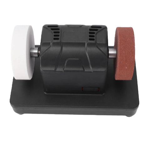 Smooth Running 3 Inch Dual Wheel Mini Bench Grinder Featuring Variable Speed 2000 To 6000 Rpm with white and red wheels.