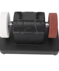 No Strings Attached Cordless Mini Bench Grinder With Adjustable Speed Dials And Dual Grinding Pads For Quick Cut Tasks and Precision Detail Work Driven By A Beefy All Copper Motor, top view.