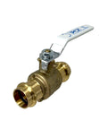 2-Pack 3/4-Inch Press Copper Ball Valve With Full Port Brass Body Built Tough Lead Free For Potable Water Compatible With Hard Copper Pipe Types K L M Requires Press Tool Not Included, side view of valve with white handle