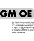 GM OE logo representing Original Equipment replacement parts for GM vehicles, highlighting quality and specifications.