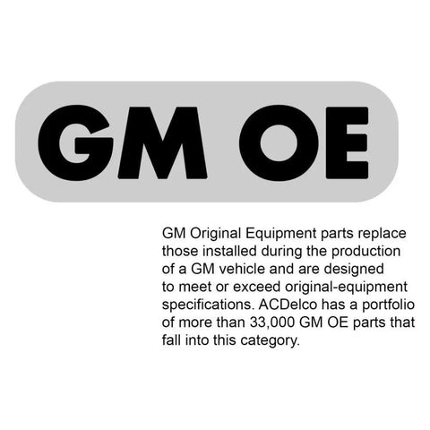 GM OE logo representing Original Equipment replacement parts for GM vehicles, highlighting quality and specifications.