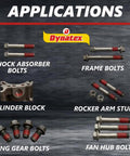 Applications of Red High Strength Thread Locker For Large Fasteners Permanent Lock Anaerobic Cure For Close Fitting Metal Surfaces Vibration And Solvent Resistant 1.69 Oz Bottle 4 Pack shown on various bolts and parts.