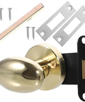 Sleek Concealed Door Handle Featuring Smooth As Butter Swing Dead Nuts Secure Integrated Deadbolt Lock Brushed Stainless Steel Finish For Bedroom Use Zero Drama Install Heavy Duty Performance Quiet Close Hardware Modern Minimalist Style showing gold handle with screws and plates.