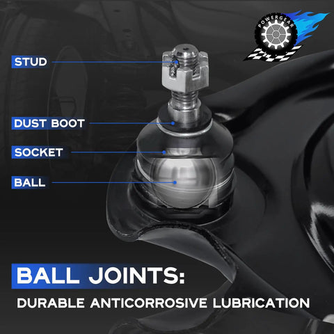 Ball joint view from above in Front Suspension Steering Kit With Lower And Upper Control Arms Solid Replacement Bundle.