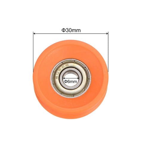 4 Pack U Groove Roller Wheels Delivering Slick Operation And Heavy Duty Steel Bearings 6X30X13MM Rugged Nylon V Track Pulleys For Sliding Doors Cabinets And Window Hardware Orange, showing a single orange roller wheel with dimensions.