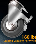 Heavy Duty 3 Inch Swivel Caster Wheels Equipped With Lock Down Dual Brakes And Roll Smooth Gray Rubber Tires For Tough Furniture Cart Dolly And Workbench Builds, showing gray rubber wheel with 160 lb capacity.