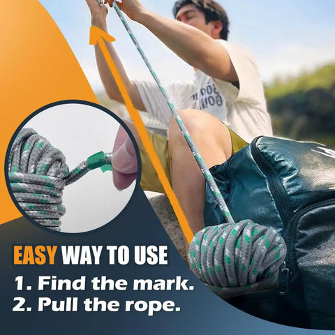 Person demonstrating 100 Ft 1/4 Inch Polyester Rope Diamond Braid Built Tough Heavy Duty Utility Cord with easy use instructions