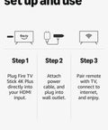 Simple setup instructions for Next Level 4K Streaming Stick Delivering Blazing Wifi 6 Speeds And Rock Solid Alexa Voice Controls.