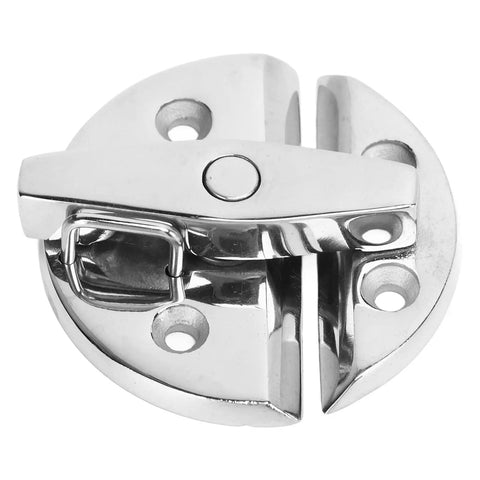 Straight Up 316 Stainless Steel Marine Twist Lock Door Catch Latch For Yacht And RV With Slick Mirror Finish Smooth Grip displayed from above.