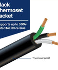 Image of Heavy Duty 16 Awg 3 Conductor Soow Portable Power Cable Rated At 600 Volt For Outdoor And Industrial Use with black thermoset jacket.