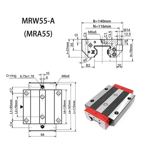 Tough As Nails Heavy Duty Linear Guide Carriage With 55mm A Flange Kit showing technical dimensions and design details.