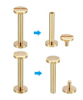 25 Set Solid Brass Chicago Screws M4X30mm Slotted Binding Post Bolts displaying different views and configurations for leather craft.