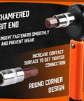 Chamfered bit end of 32 Piece Hex Bit Socket Set For Auto Repairs And Everyday Wrenching