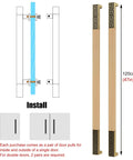 Solid Wood Sliding Barn Door Handle Kit With Rectangle Front Door Push Pull Handle For Exterior And Interior Use Two Sided Or Single Side Install Style3 47 Inch Length 120 Cm Heavy Duty Rust Resistant in installation diagram with dimensions shown.