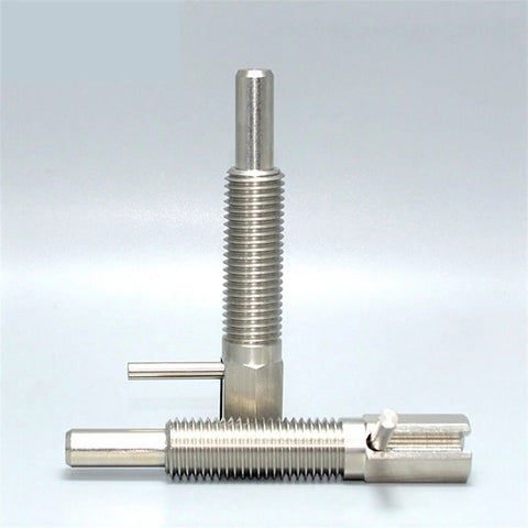 Extra Thick Beefy Stainless Steel Indexing Plunger Screw Lever With Coarse Metric Threads for heavy machinery, showcasing secure locking capabilities.
