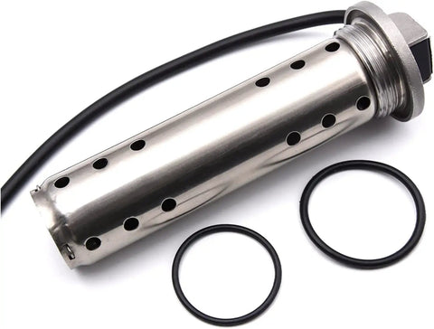 Rock Solid 0 190 Ohm Holding Tank Level Sensor with stainless steel housing and wires for fuel, water, and sewage tracking.