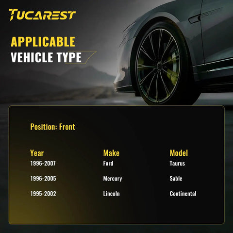 Image showing applicable vehicle types for X2 Front Wheel Hub Bearing Assembly 5 Lug Stud Fitment for 96 to 07 Ford Taurus, 95 to 02 Lincoln Continental and 96 to 05 Mercury Sable.