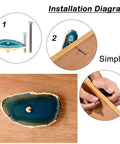 Installation diagram for Slick Blue Agate Stone Drawer Knobs With Gold Plated Edges For Cabinets And Dressers.