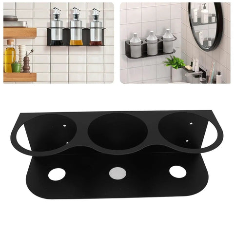 Heavy Duty Wall Mounted Spray Can Rack Solid Iron Garage Organizer Rig That Holds Tight Stores Three Paint Bottles Securely Black.