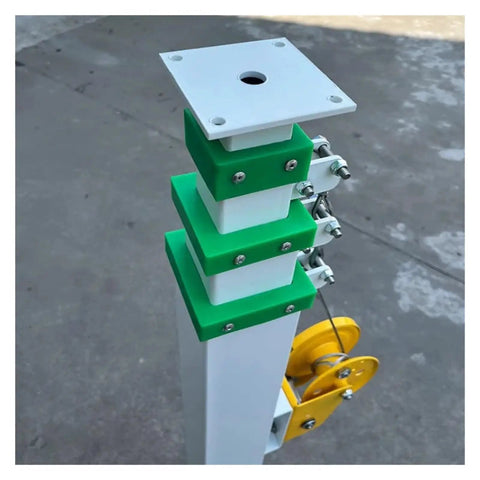 Rock Solid Hand Cranked Lifting Pole With Smooth Manual Telescopic Winch And High Strength Aluminum Frame For Hassle Free Antenna Setup Up To Eight Meters Quick Deploy, close-up view of pole segments and winch.