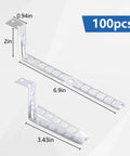 Heavy Duty Wall Mount Cable Support Clamps 100 Pack Galvanized Steel Electrical Brackets With Locking Tab, 6.9in size, showing detailed dimensions.