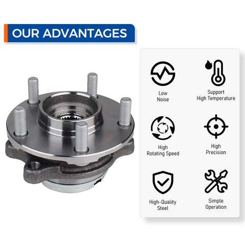 Heavy Duty Front Wheel Hub And Bearing Assembly For Nissan Murano Quest 2003 To 2009 5 Lug, showcasing quality steel construction.