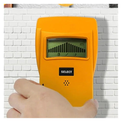 Dead Nuts Accurate Three In One Wall Scanner And Stud Locator With Bright LED Screen showing LCD panel in use on wall.