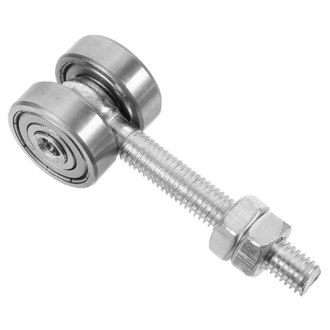 4Pcs Heavy Duty Sliding Door Rollers With Double Wheel Pulley Bearings Built Tough For Smooth And Silent Operation Sturdy Steel Construction close-up of a steel roller with double wheels and bolt.