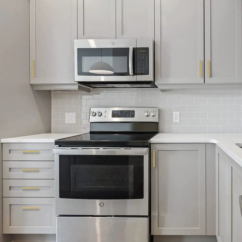 Modern kitchen with 25 Pack 5 Inch Square Cabinet Handles In Brushed Brass Finish Stainless Steel Kitchen Hardware Pulls