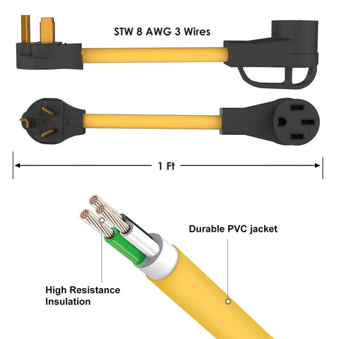 Heavy Duty Nema 10 30P To 14 50R Ev Charger Adapter With 8 Gauge Wire for Tesla, featuring durable PVC and high resistance insulation.
