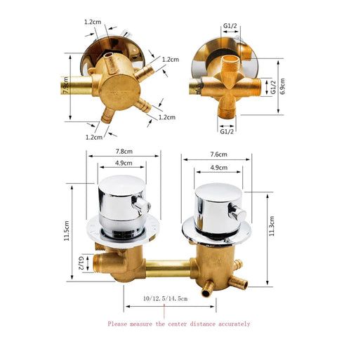 Rock Solid Slick Brass Shower Valve Mixer Tap With Durable Heavy Duty Diverters And Snappy Temperature Adjustments For No Sweat Bathroom Plumbing Renovation Projects dimensions and fittings view.
