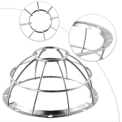 Straight Up Tough Heavy Duty Iron Smoke Detector Protective Cover With Sprinkler Cage Bracket, close-up of chrome guard.