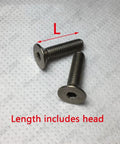 Heavy Duty Kickin' Gr2 Titanium Hex Socket Countersunk Flat Head Screws M6 1.0 X 50Mm showing length with heads, pack of fifty.