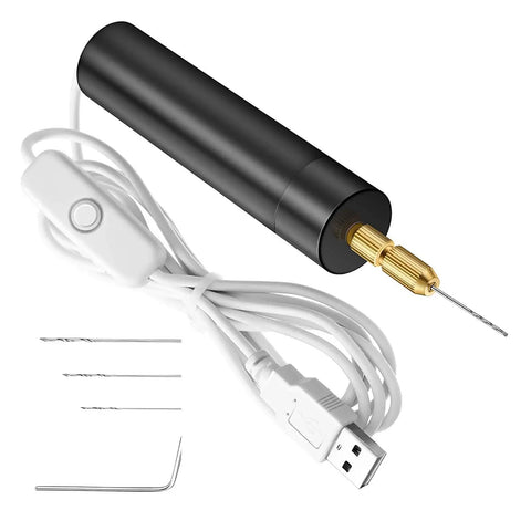 Kickass Rechargeable Electric Drill With Extended Battery Life And Precision Bits For Heavy Duty Diy Tasks and Quick Home Fixes Without Any Sweat Or Frequent Charging, featuring a compact black rotary tool with USB charging cable.