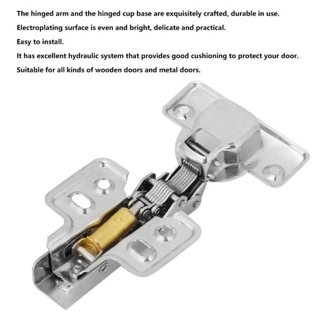 Rock Solid Steel Hydraulic Hinge with Soft Close Damper for Cabinet and Cupboard Doors featuring smooth electroplated finish.
