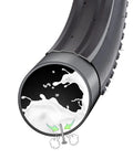 Cross-section of two pack 27.5 inch self sealing bicycle inner tubes with AV32mm Schrader valve showing sealant for puncture resistance.