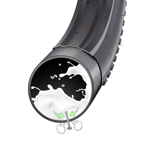 Cutaway of 2 Pack Self Sealing Fat Bike Inner Tubes For 20x2.5 To 3.0 Tires With 32mm Schrader Valve showing puncture sealant inside
