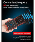 Rock Solid Stud Finder And Wall Scanner Detects Wood Ac Wires Copper Lines And Rebar With Hella Clear Backlit Lcd Display And Pro Depth Meter For Nailing Home Reno Projects Anytime, showing data display and buttons.