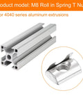 Built Different M8 Roll In Spring T Nuts For 4040 Aluminum Extrusion Frames shown with aluminum profile and close-up of T nut.