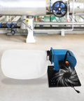 Heavy Duty 750W 1HP Woodworking Dust Collector With 550CFM Airflow And All Steel Frame, blue unit with catch bag setup.