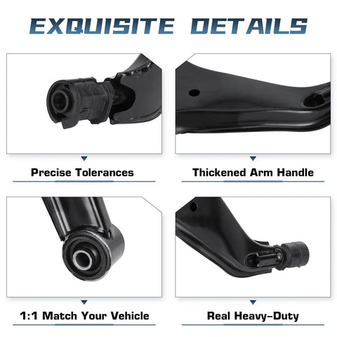 Heavy Duty Front Suspension Overhaul Kit Direct Swap Control Arms Ball Joints Sway Bar Links Tie Rod Ends close-up of precise tolerances and thickened arm handle.