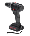 Rock Solid Cordless Drill Driver with 21 Volt Battery and Dual Gear Transmission side view, showcasing 48VF lithium battery.