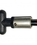 Badass Spring Loaded Pull Pin With T Handle 1 Inch Weld On Steel Barrel And Zinc Plated Plunger, side view showing functionality.