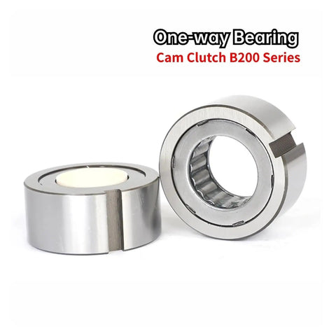 Bulletproof Cam Clutch Needle Roller One Way Bearing With Keyway, B200 series, two precision bearings, silver, durable design.