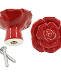 Top Shelf Red Rose Ceramic Drawer Pulls and Dope Floral Cabinet Hardware Knobs with Smooth High Temperature Glaze for Kitchen Refresh and Modern Room Makeover Two Piece Set, red rose design, two knobs with mounting screws.